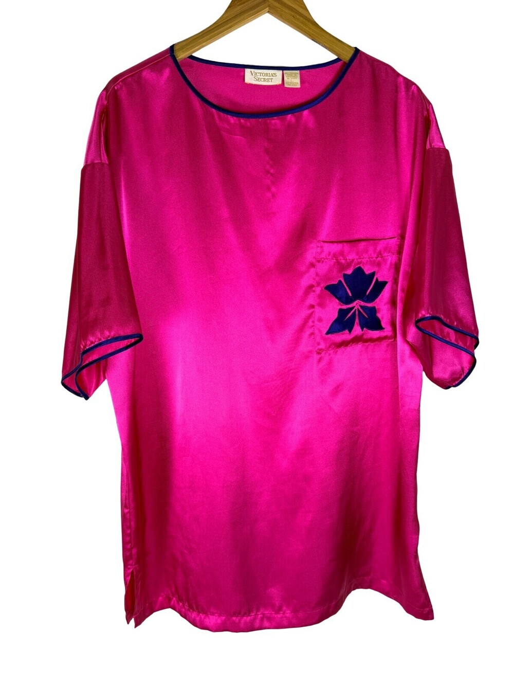Vintage 1996 Victoria's Secret Pink Satin Sleep Top Pajama Shirt L